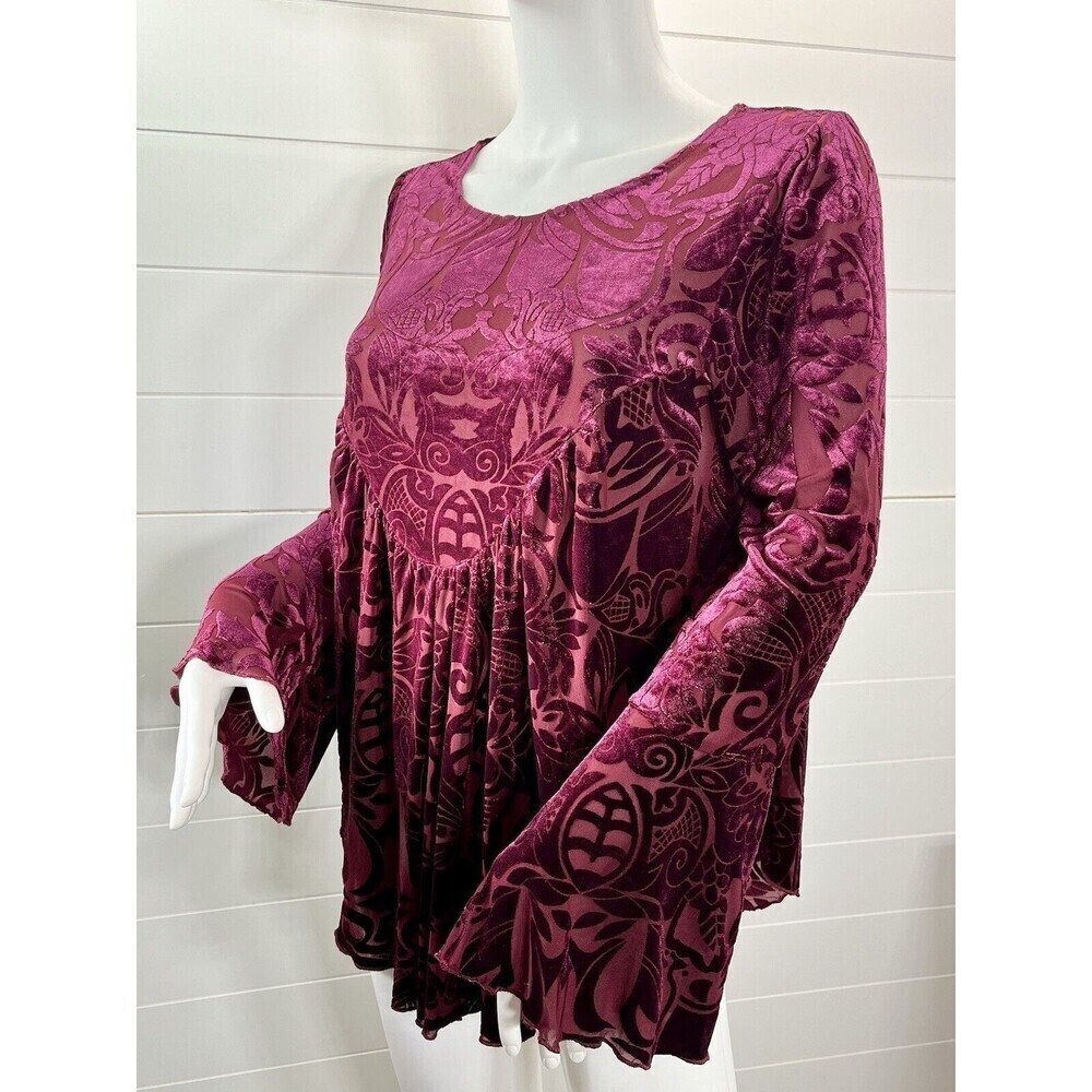 Womens Medium Velvet Burnout Witchy Sleeve Babydoll WhimsyGoth Top Red Fairy